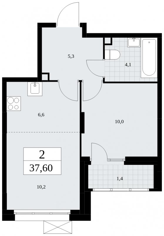 2-комнатная квартира (евро) с полной отделкой, 37.6 м2, 2 этаж, сдача 4 квартал 2024 г., ЖК Скандинавия, корпус 35.1.2 - объявление 1779425 - фото №1