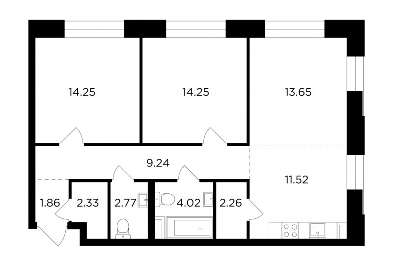 3-комнатная квартира без отделки, 76.15 м2, 4 этаж, сдача 4 квартал 2023 г., ЖК FORIVER, корпус 7 - объявление 1758030 - фото №1