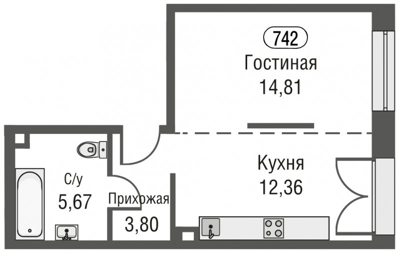 1-комнатная квартира без отделки, 36.64 м2, 12 этаж, сдача 3 квартал 2023 г., ЖК AFI Park Воронцовский, корпус 1 - объявление 1637192 - фото №1