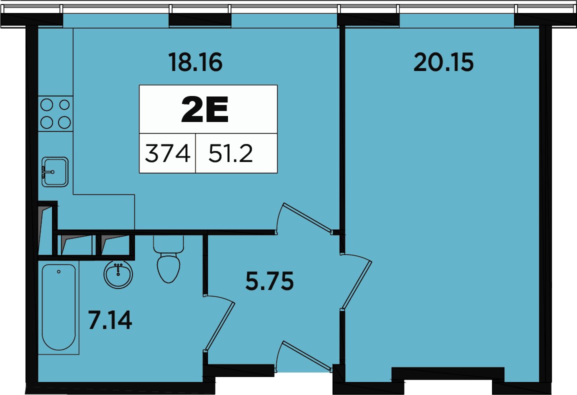 2-комнатные апартаменты без отделки, 49.2 м2, 16 этаж, дом сдан, ЖК Легендарный Квартал на Березовой  аллее, корпус 1 - объявление 2349166 - фото №1