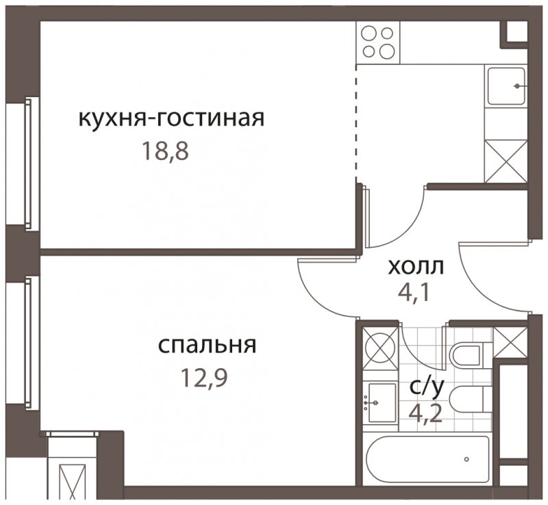 2-комнатная квартира (евро) без отделки, 40 м2, 4 этаж, дом сдан, ЖК HomeCity, корпус 1 - объявление 1762719 - фото №1