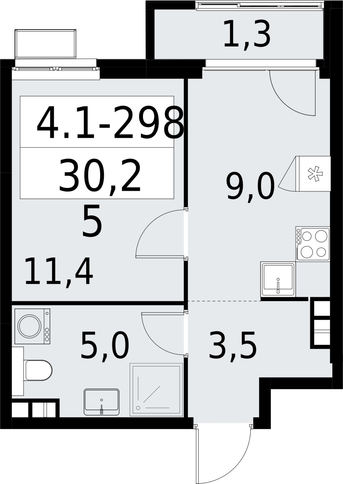1-комнатная квартира с полной отделкой, 30.2 м2, 7 этаж, сдача 2 квартал 2027 г., ЖК Южные сады, корпус 4.1.2 - объявление 2392806 - фото №1
