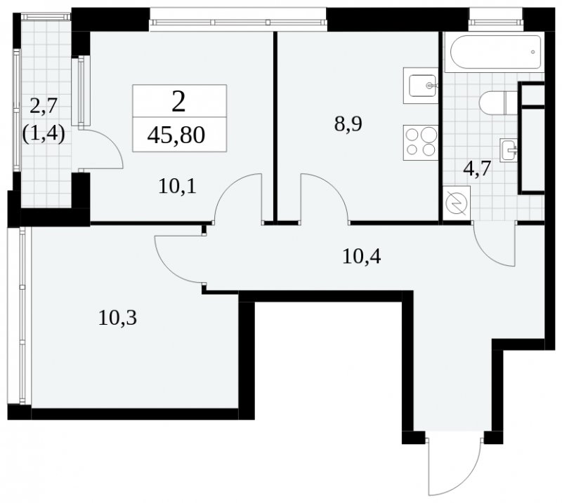 2-комнатная квартира с полной отделкой, 45.8 м2, 29 этаж, сдача 2 квартал 2025 г., ЖК Южные сады, корпус 2.1 - объявление 1760082 - фото №1