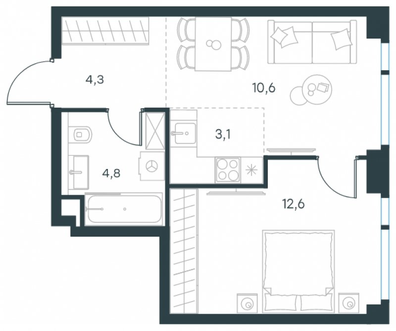 2-комнатная квартира с частичной отделкой, 35.4 м2, 34 этаж, сдача 4 квартал 2024 г., ЖК Level Мичуринский, корпус 5 - объявление 1693699 - фото №1