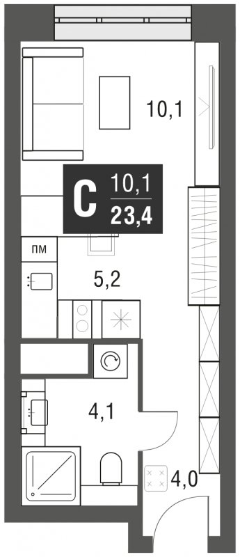 Студия с полной отделкой, 23.4 м2, 11 этаж, сдача 2 квартал 2024 г., ЖК AFI Tower, корпус 1 - объявление 2158066 - фото №1