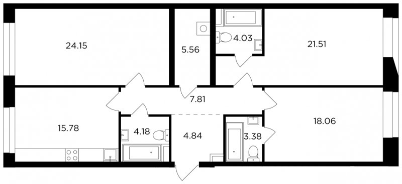 3-комнатная квартира без отделки, 109.3 м2, 6 этаж, сдача 4 квартал 2023 г., ЖК FORIVER, корпус 3 - объявление 1748157 - фото №1