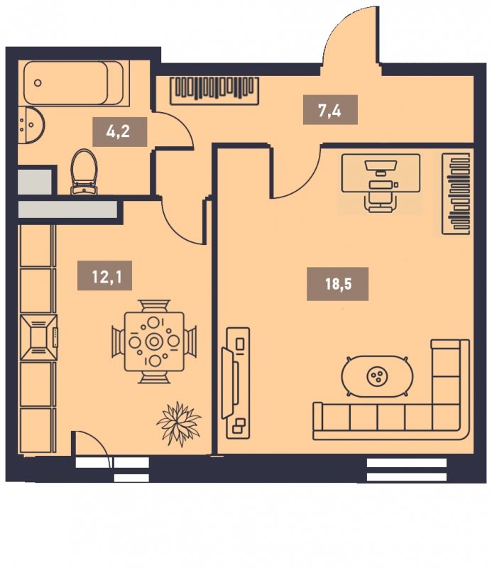 1-комнатная квартира без отделки, 42.2 м2, 10 этаж, дом сдан, ЖК Талисман на Водном, корпус 1 - объявление 1772492 - фото №1