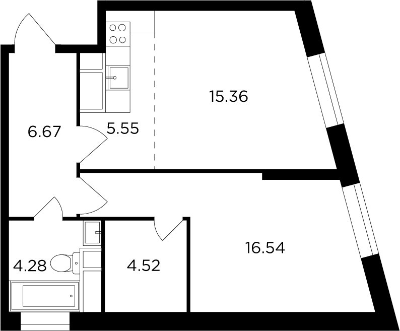 2-комнатная квартира без отделки, 52.92 м2, 8 этаж, дом сдан, ЖК КутузовGRAD 2, корпус 6 - объявление 2007654 - фото №1