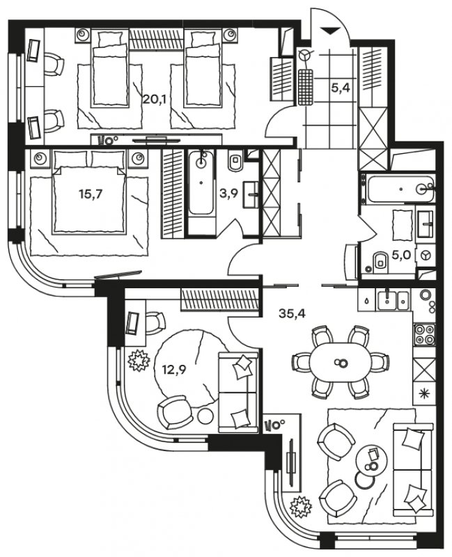 4-комнатные апартаменты с частичной отделкой, 98.4 м2, 20 этаж, дом сдан, ЖК Level Стрешнево, корпус Запад - объявление 1697474 - фото №1