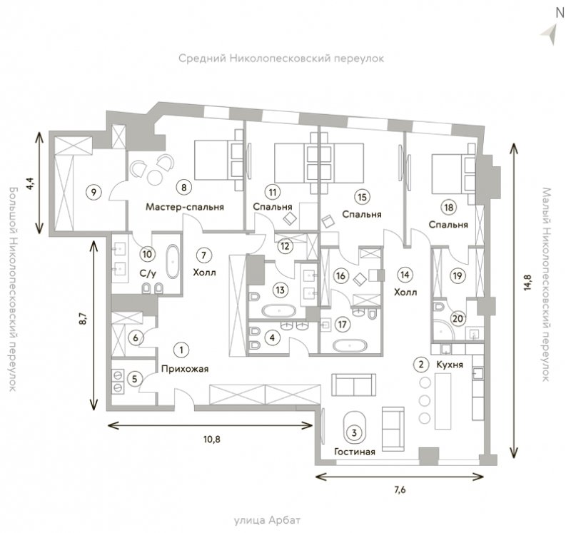 3-комнатная квартира без отделки, 240.5 м2, 8 этаж, дом сдан, ЖК Turandot Residences, корпус 1 - объявление 1568147 - фото №1