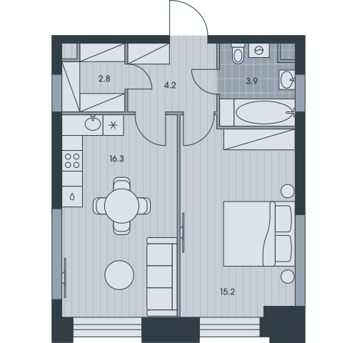 2-комнатная квартира без отделки, 42.4 м2, 16 этаж, сдача 3 квартал 2025 г., ЖК EVER, корпус 5 - объявление 2397947 - фото №1