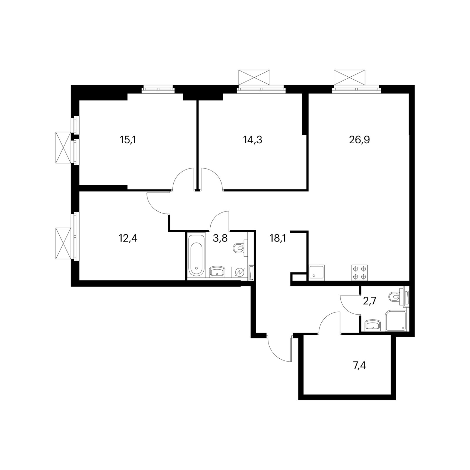 3-комнатная квартира с полной отделкой, 100 м2, 3 этаж, дом сдан, ЖК Просторная 7, корпус 1 - объявление 2323012 - фото №1