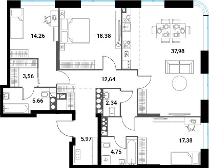 4-комнатная квартира без отделки, 122.92 м2, 26 этаж, сдача 1 квартал 2024 г., ЖК Инноватор, корпус Б - объявление 2260499 - фото №1