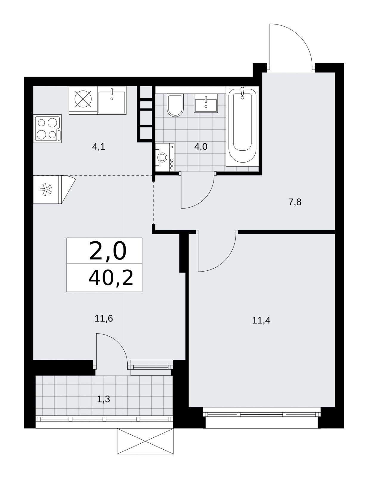 2-комнатная квартира (евро) с частичной отделкой, 40.2 м2, 13 этаж, сдача 2 квартал 2026 г., ЖК Прокшино, корпус 10.1.4 - объявление 2227568 - фото №1