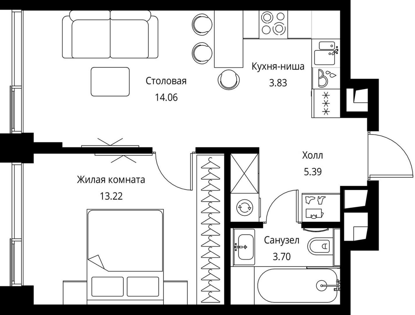 1-комнатная квартира с частичной отделкой, 40.2 м2, 21 этаж, сдача 3 квартал 2026 г., ЖК City Bay, корпус North Ocean 7 - объявление 2256438 - фото №1