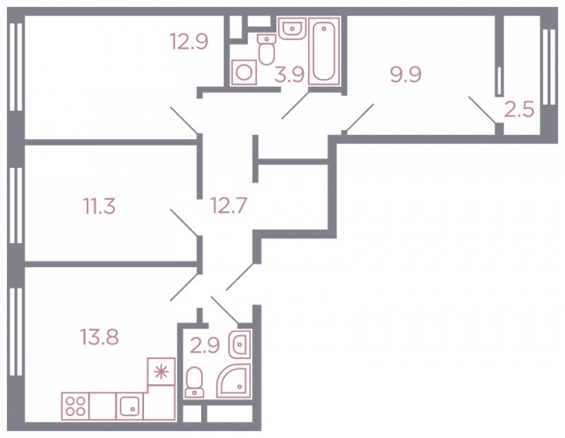 3-комнатная квартира без отделки, 68 м2, 11 этаж, дом сдан, ЖК Миниполис Серебрица, корпус 1 - объявление 1807008 - фото №1