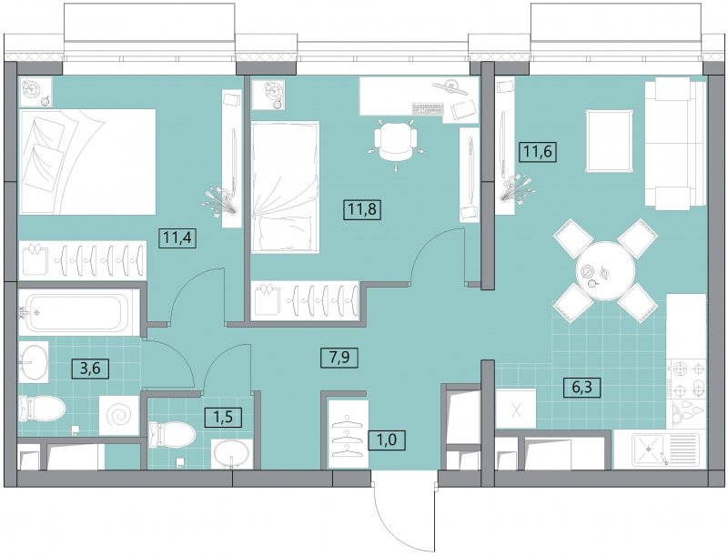 3-комнатная квартира (евро) без отделки, 55.08 м2, 26 этаж, сдача 2 квартал 2022 г., ЖК Вестердам, корпус 3 - объявление 1522225 - фото №1