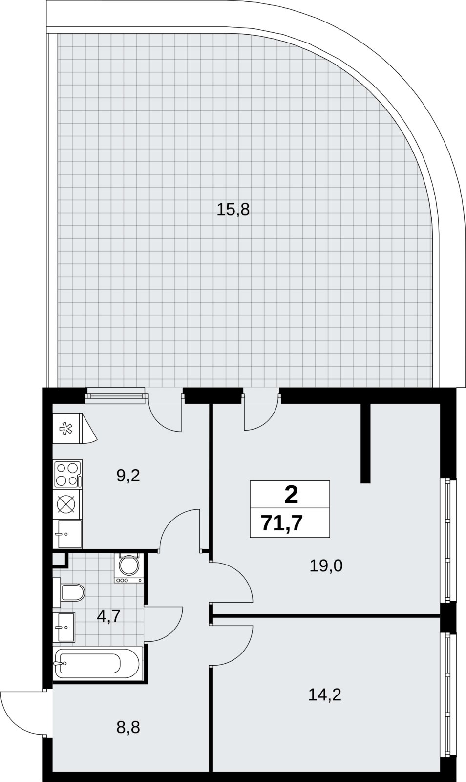 2-комнатная квартира без отделки, 71.7 м2, 2 этаж, сдача 4 квартал 2026 г., ЖК Скандинавия, корпус 2.18.1.4 - объявление 2350923 - фото №1