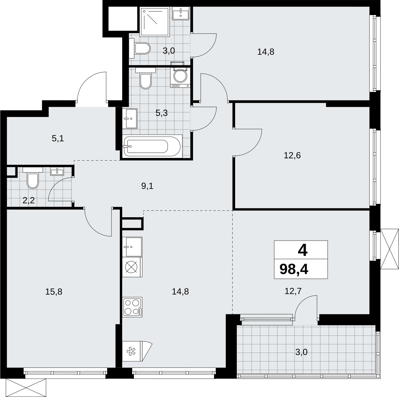 4-комнатная квартира (евро) без отделки, 98.4 м2, 2 этаж, сдача 4 квартал 2026 г., ЖК Скандинавия, корпус 2.18.1.1 - объявление 2350565 - фото №1