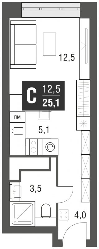 Студия с полной отделкой, 25.1 м2, 33 этаж, сдача 2 квартал 2024 г., ЖК AFI Tower, корпус 1 - объявление 1930951 - фото №1
