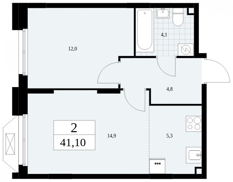 2-комнатная квартира (евро) без отделки, 41.1 м2, 2 этаж, сдача 1 квартал 2025 г., ЖК Бунинские кварталы, корпус 1.3 - объявление 1834744 - фото №1