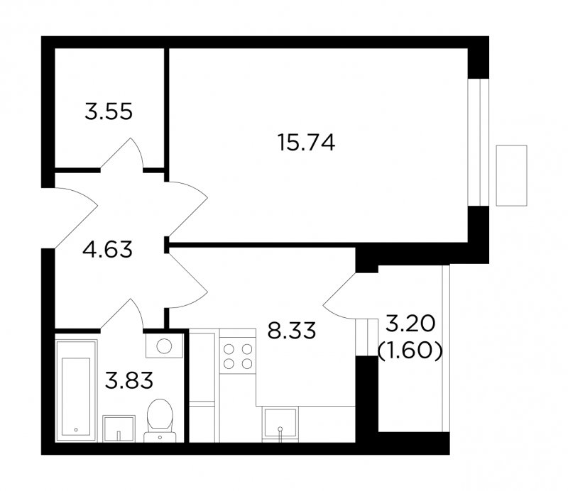 1-комнатная квартира без отделки, 37.68 м2, 5 этаж, дом сдан, ЖК VESNA, корпус 3 - объявление 1831505 - фото №1