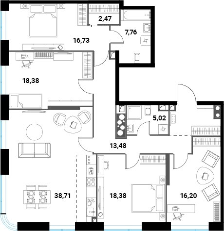 5-комнатная квартира без отделки, 142.73 м2, 28 этаж, сдача 1 квартал 2024 г., ЖК Инноватор, корпус Б - объявление 2260506 - фото №1