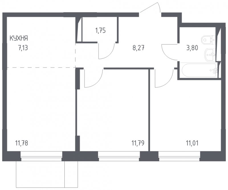 3-комнатная квартира (евро) с полной отделкой, 55.53 м2, 11 этаж, сдача 2 квартал 2024 г., ЖК Остафьево, корпус 12.2 - объявление 1805631 - фото №1