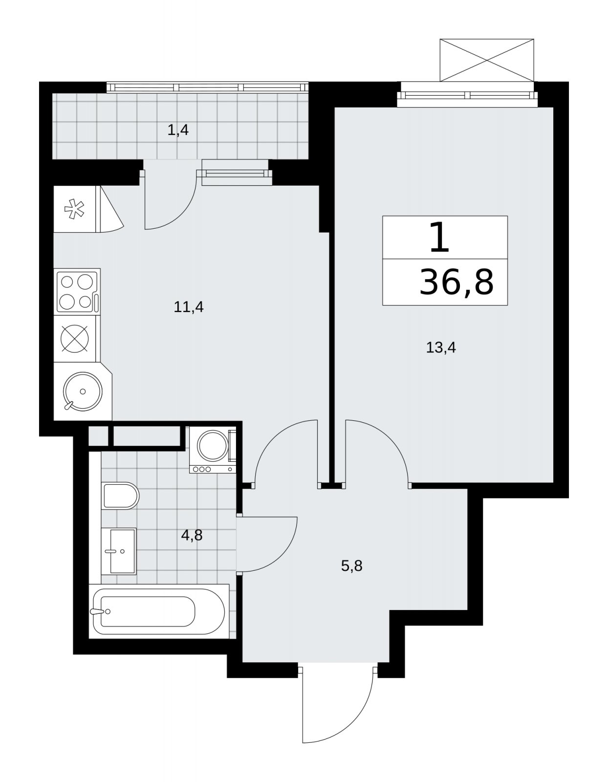 1-комнатная квартира без отделки, 36.8 м2, 5 этаж, сдача 1 квартал 2026 г., ЖК Прокшино, корпус 11.2.1 - объявление 2269999 - фото №1