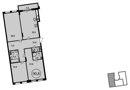 3-комнатная квартира без отделки, 90.8 м2, 9 этаж, сдача 4 квартал 2022 г., ЖК Испанские кварталы, корпус 5.2 - объявление 1409322 - фото №1