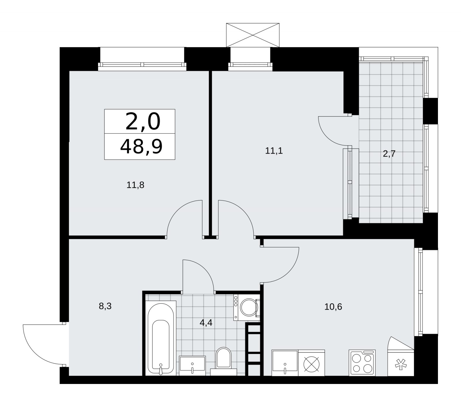 2-комнатная квартира без отделки, 48.9 м2, 10 этаж, сдача 4 квартал 2025 г., ЖК Бунинские кварталы, корпус 6.5 - объявление 2252817 - фото №1