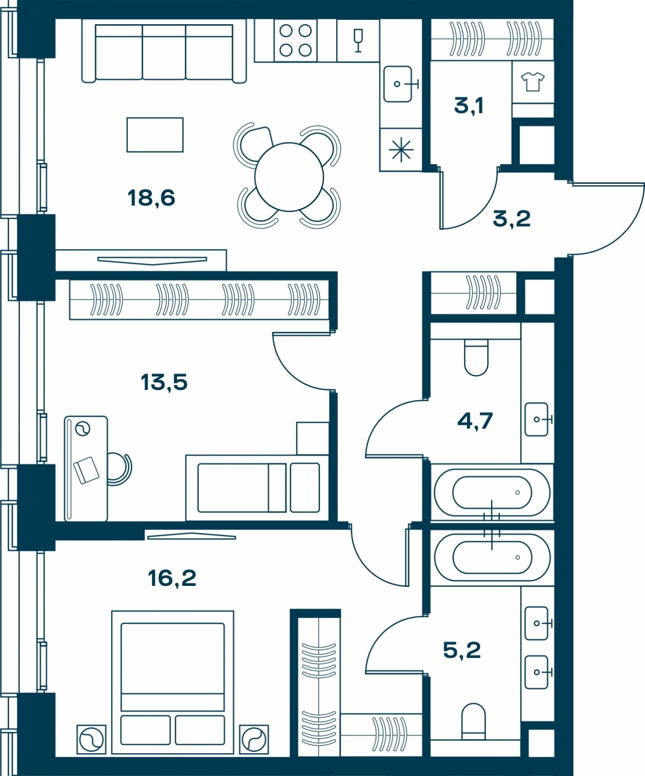 2-комнатная квартира с частичной отделкой, 68.5 м2, 24 этаж, сдача 4 квартал 2026 г., ЖК SOUL, корпус 3 - объявление 2329869 - фото №1
