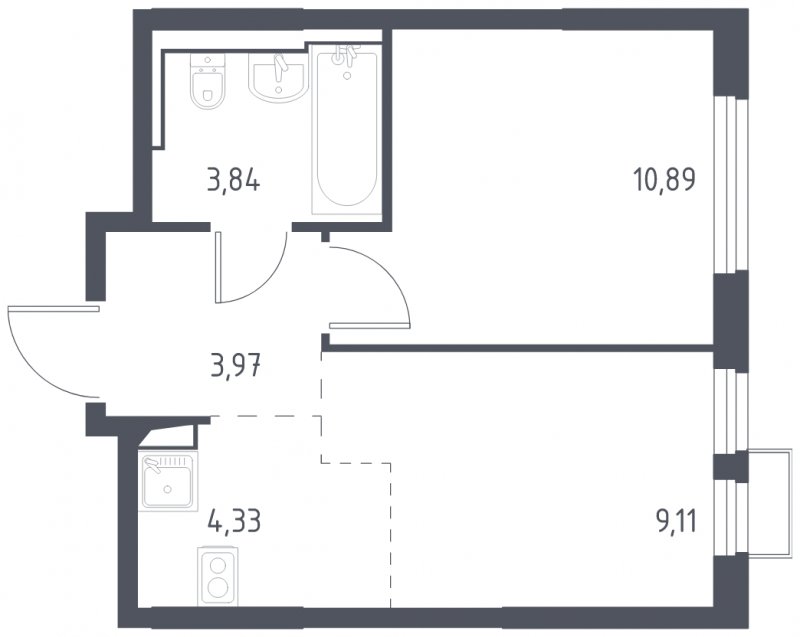 2-комнатная квартира с полной отделкой, 32.14 м2, 11 этаж, сдача 4 квартал 2024 г., ЖК Остафьево, корпус 16 - объявление 1861023 - фото №1