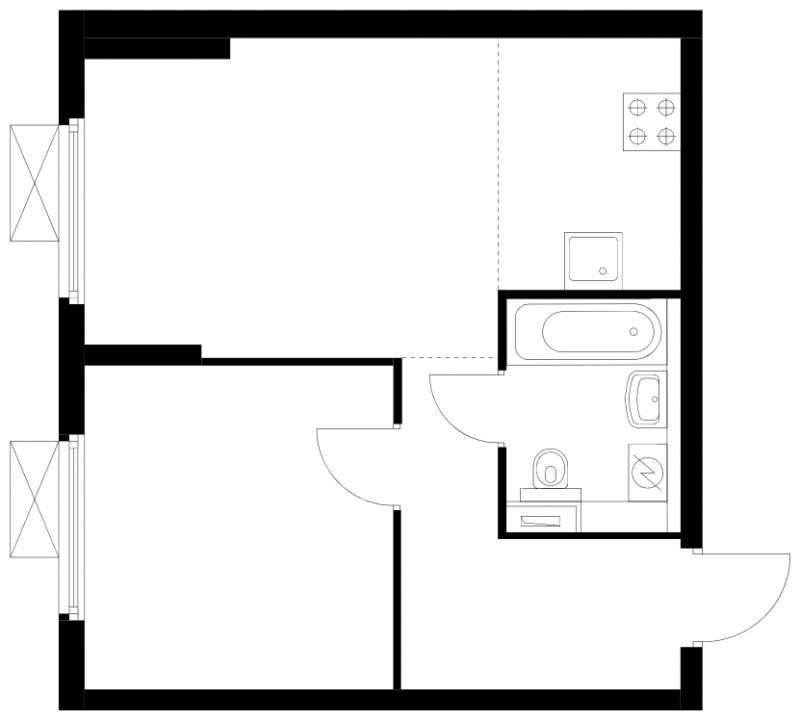 2-комнатная квартира (евро) с полной отделкой, 40.1 м2, 17 этаж, сдача 4 квартал 2024 г., ЖК Бунинские луга, корпус 3.4.1 - объявление 1772199 - фото №1