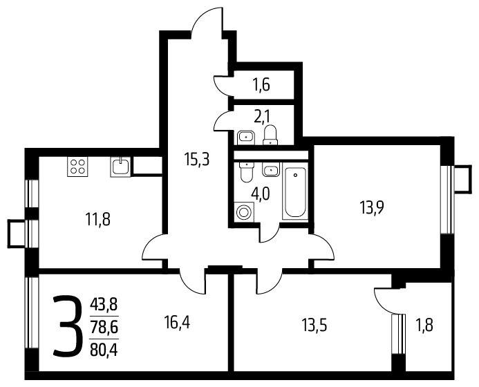 3-комнатная квартира с полной отделкой, 80.4 м2, 5 этаж, дом сдан, ЖК Новые Ватутинки. Центральный, корпус 9/1/1.1 - объявление 1675002 - фото №1