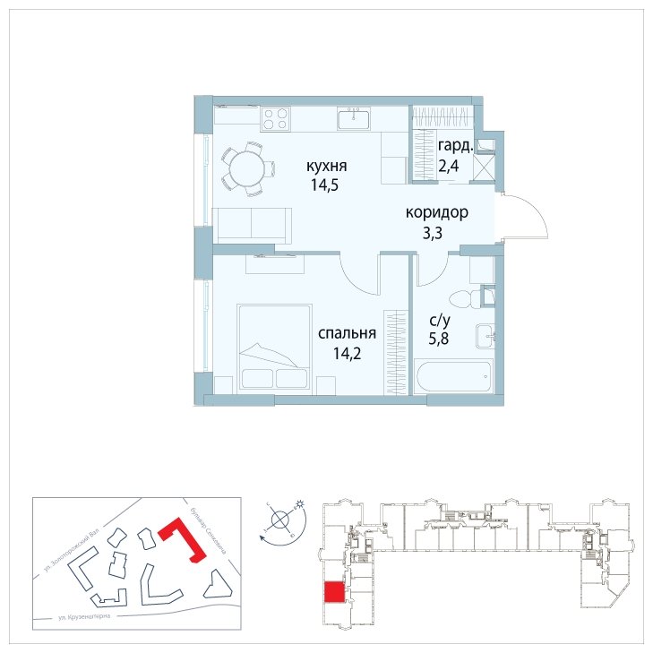 1-комнатная квартира без отделки, 40.2 м2, 3 этаж, сдача 3 квартал 2025 г., ЖК Символ, корпус 31 (квартал "Вдохновение") - объявление 1763712 - фото №1