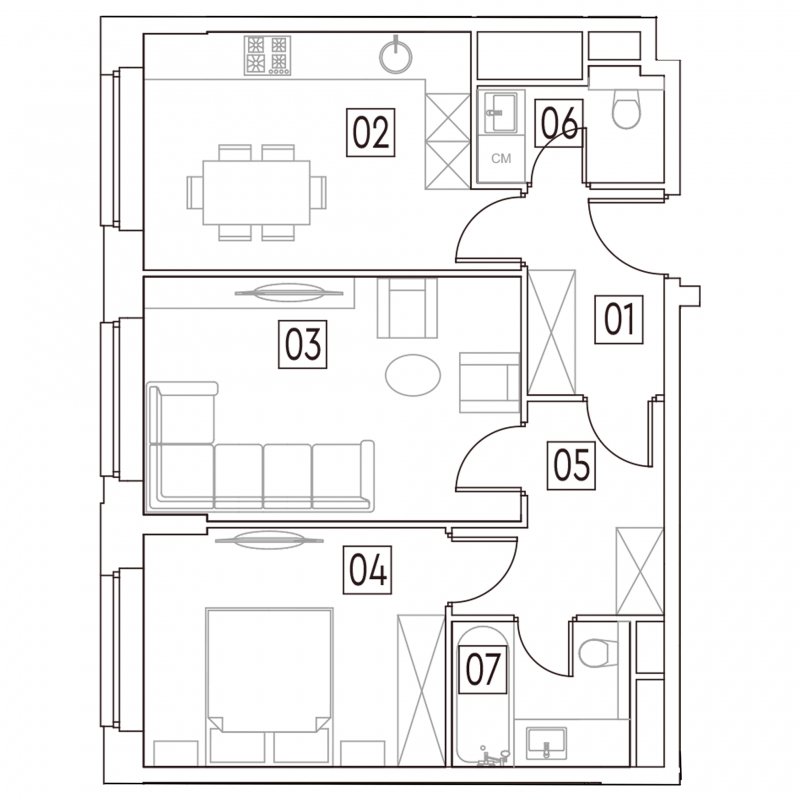 2-комнатные апартаменты без отделки, 55.7 м2, 11 этаж, сдача 2 квартал 2022 г., ЖК MAINSTREET, корпус 3 - объявление 1310438 - фото №1