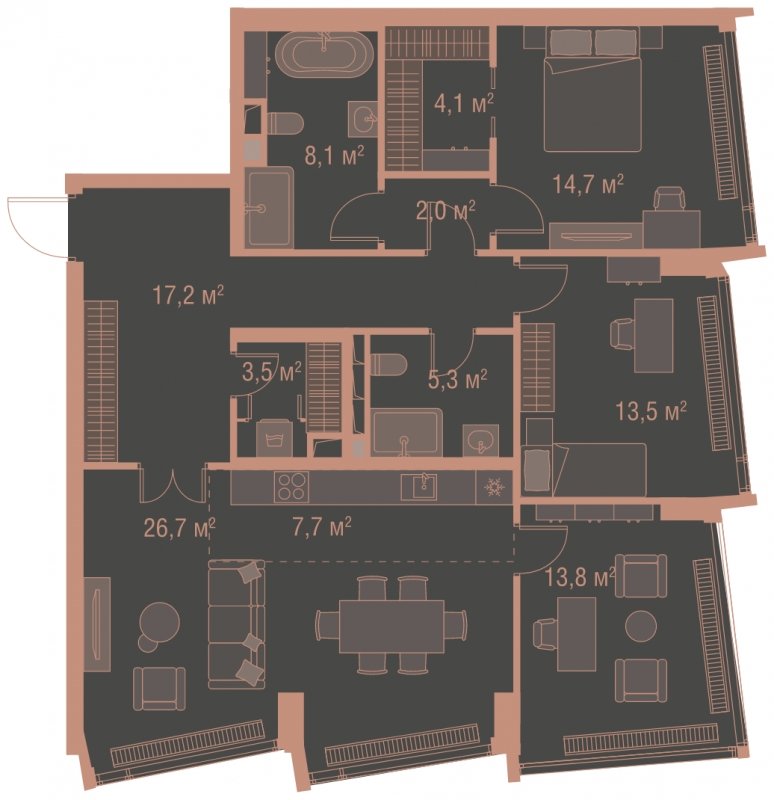 3-комнатная квартира без отделки, 116.3 м2, 3 этаж, сдача 1 квартал 2025 г., ЖК HIGH LIFE, корпус Heart Tower - объявление 1767879 - фото №1