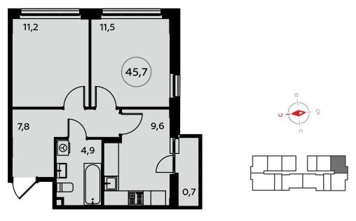 2-комнатная квартира с полной отделкой, 45.7 м2, 13 этаж, сдача 1 квартал 2023 г., ЖК Белые ночи, корпус 3.1 - объявление 1825548 - фото №1