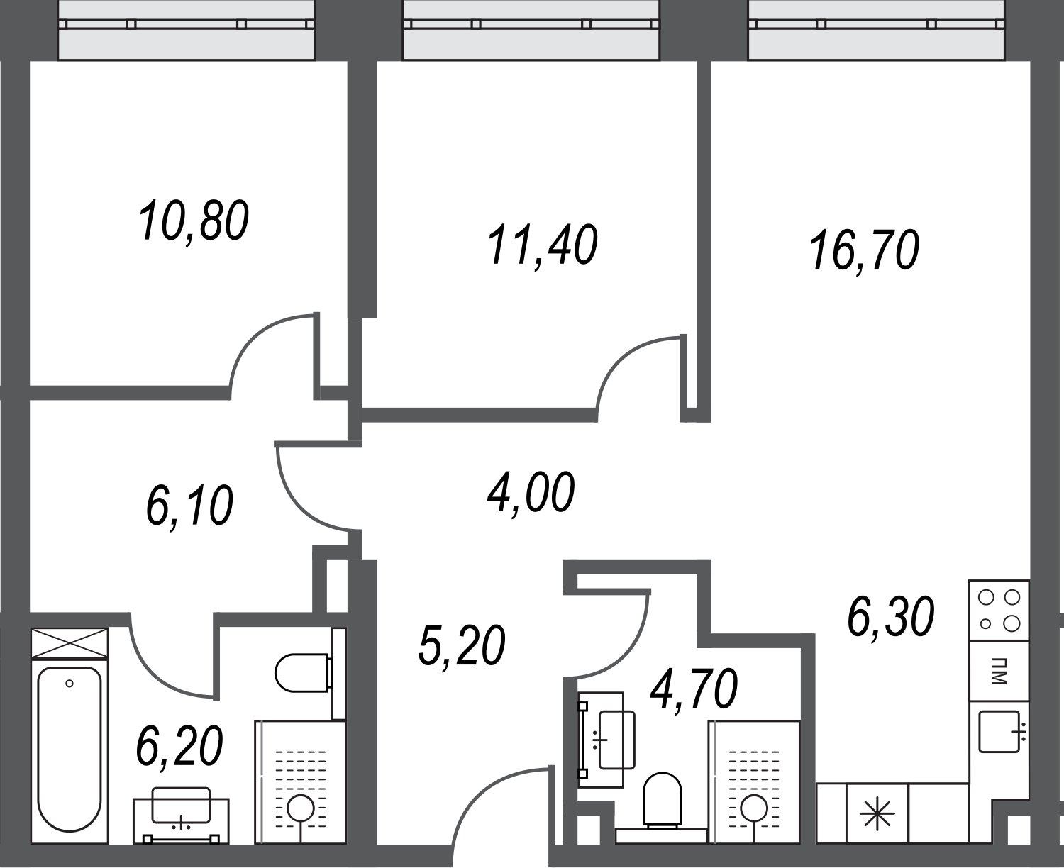 3-комнатная квартира без отделки, 71.4 м2, 25 этаж, дом сдан, ЖК AFI Park Воронцовский, корпус 4 - объявление 2397091 - фото №1