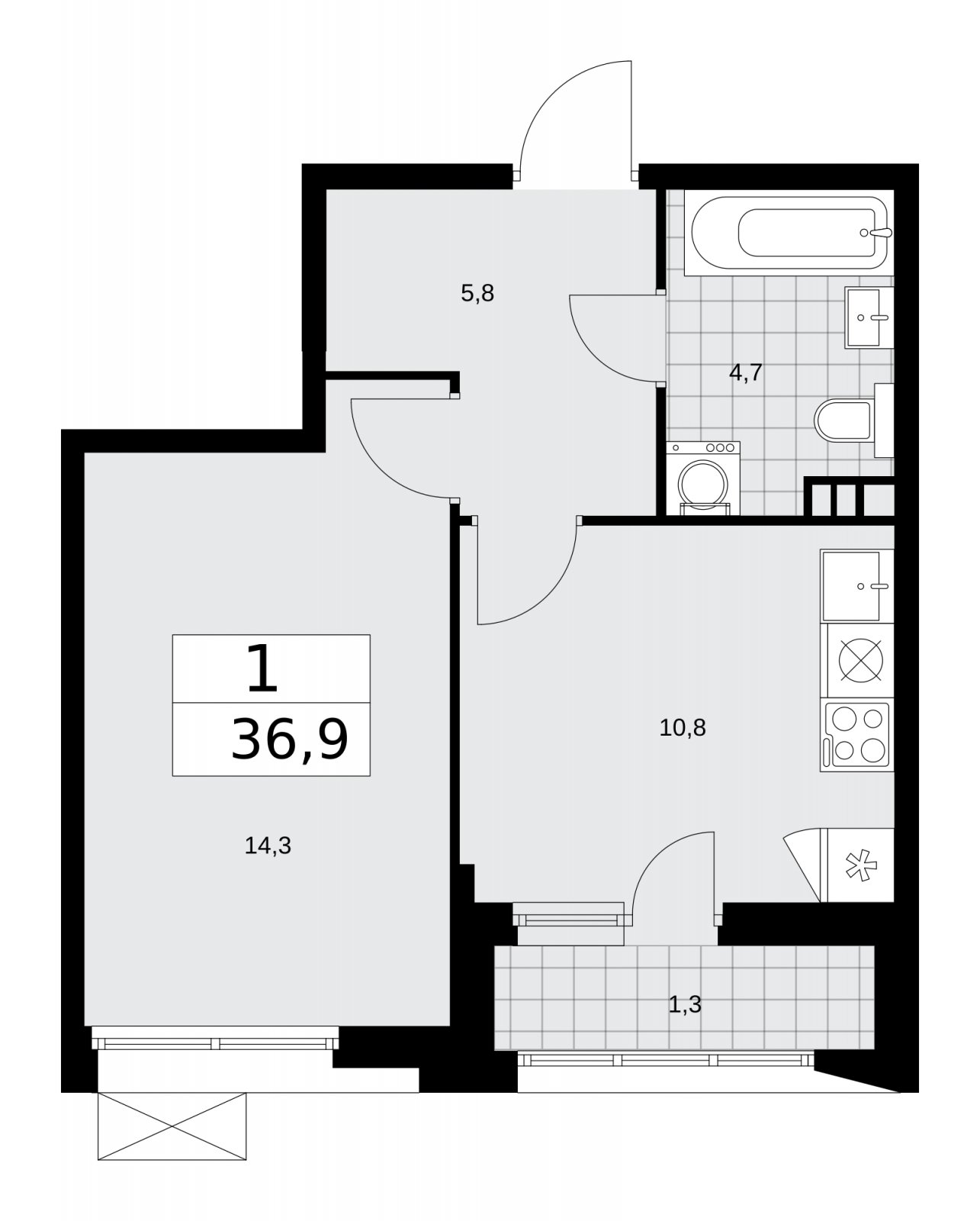 1-комнатная квартира без отделки, 36.9 м2, 3 этаж, сдача 4 квартал 2025 г., ЖК Бунинские кварталы, корпус 6.6 - объявление 2252953 - фото №1