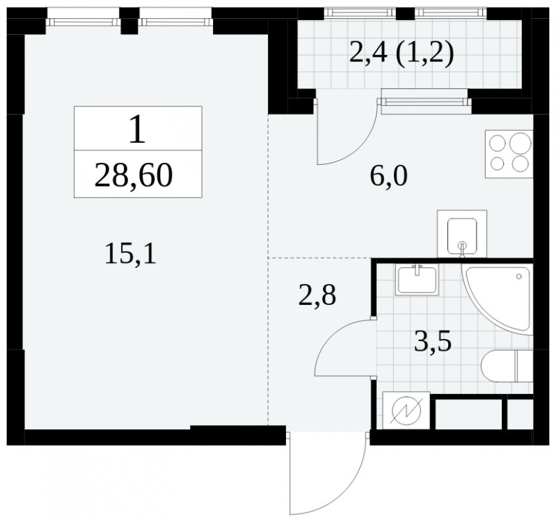 Студия с частичной отделкой, 28.6 м2, 10 этаж, сдача 2 квартал 2025 г., ЖК Южные сады, корпус 2.2 - объявление 1757526 - фото №1