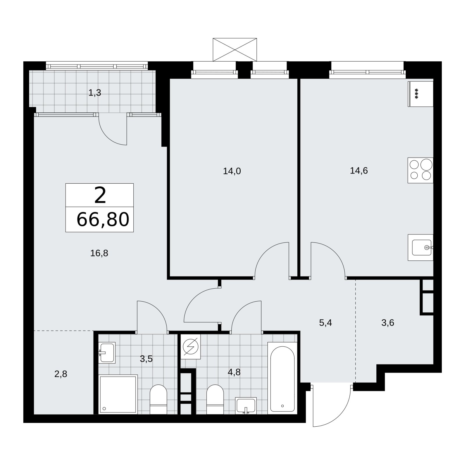 2-комнатная квартира с частичной отделкой, 66.8 м2, 8 этаж, сдача 1 квартал 2026 г., ЖК Дом на Зорге, корпус 25 - объявление 2221195 - фото №1