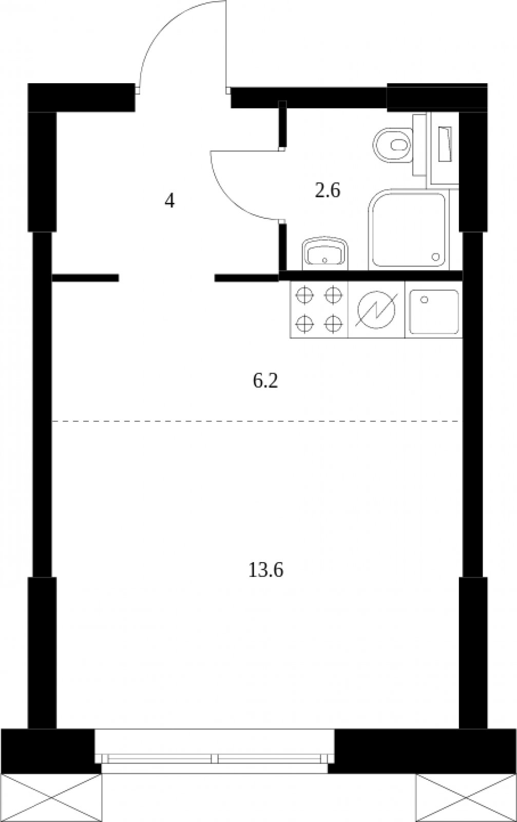 Студия с полной отделкой, 26.3 м2, 2 этаж, сдача 2 квартал 2023 г., ЖК Волоколамское 24, корпус 3 - объявление 2008391 - фото №1
