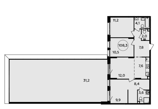 4-комнатная квартира (евро) с полной отделкой, 108.3 м2, 2 этаж, сдача 4 квартал 2023 г., ЖК Прокшино, корпус 4.2 - объявление 1503408 - фото №1
