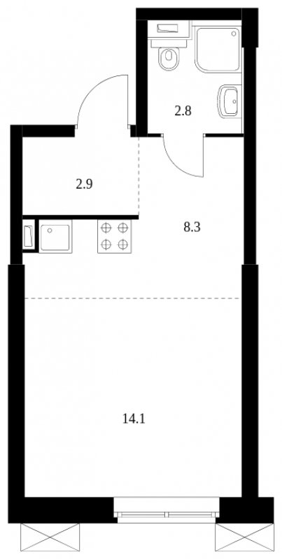 Студия с полной отделкой, 28.1 м2, 25 этаж, сдача 2 квартал 2023 г., ЖК Волоколамское 24, корпус 3 - объявление 1963193 - фото №1