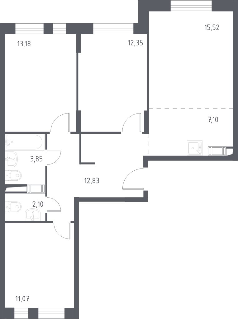 4-комнатная квартира с полной отделкой, 78 м2, 5 этаж, сдача 3 квартал 2023 г., ЖК Люберцы, корпус 66 - объявление 1992218 - фото №1