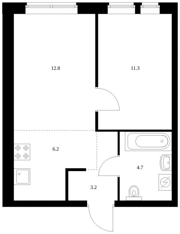 2-комнатная квартира с частичной отделкой, 38.2 м2, 12 этаж, сдача 4 квартал 2023 г., ЖК Кронштадтский 9, корпус 1.4 - объявление 1610453 - фото №1