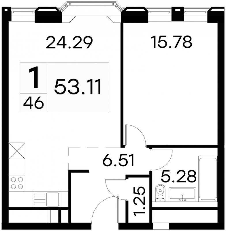 1-комнатные апартаменты с частичной отделкой, 53.11 м2, 5 этаж, сдача 3 квартал 2024 г., ЖК GloraX Aura Белорусская, корпус 1 - объявление 1708688 - фото №1