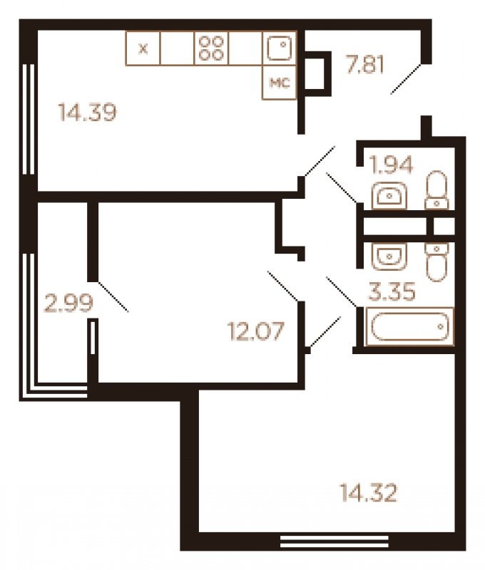 2-комнатная квартира без отделки, 56 м2, 5 этаж, сдача 4 квартал 2022 г., ЖК Миниполис Рафинад, корпус 7 - объявление 1463926 - фото №1